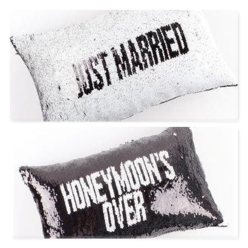 8 Oak Lane Reversible Just Married/Honeymoon's Over Lumbar Sequin Pillow
